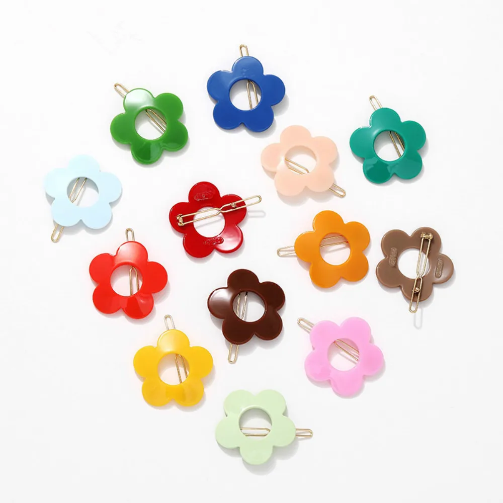 

13Colors Wholesale Fancy Acrylic Candy Hollowout Flower Color Hair Frog Clips Grips Accessories For Kids Girls Daisy Flower Side
