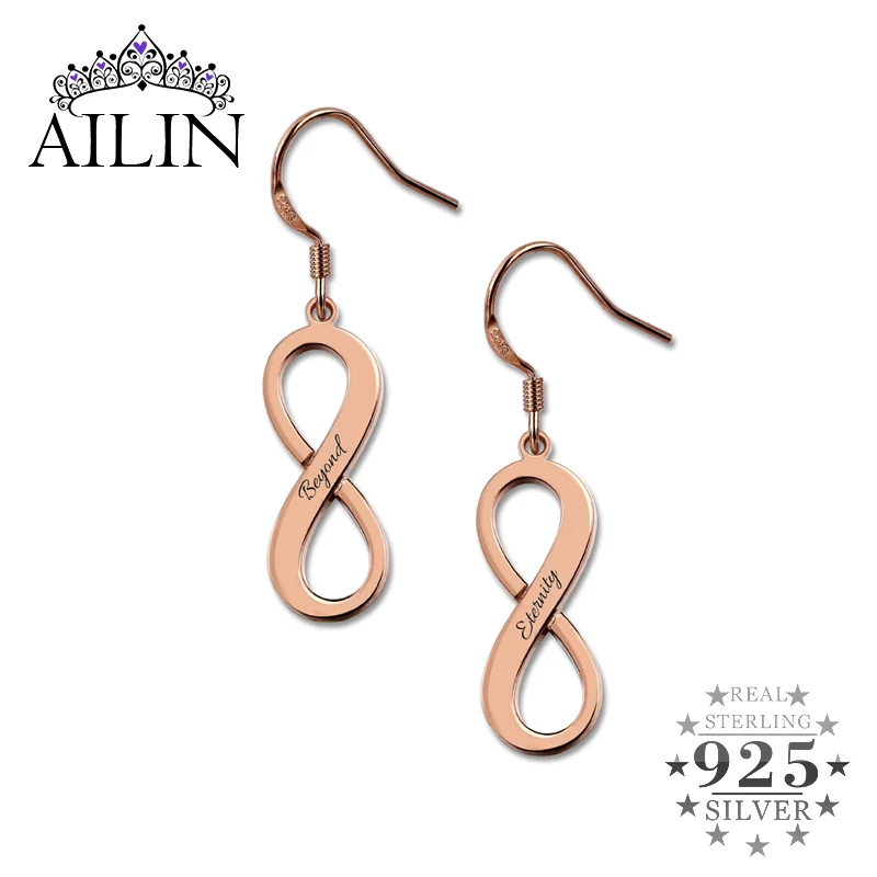 AILIN Rose Gold Color Infinity Earring Engraved Symbol Jewelry for Girls | Украшения и аксессуары