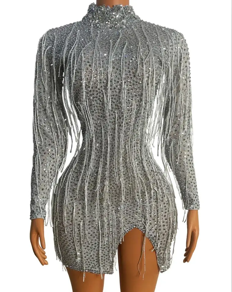 Gray Tassel Shining Stones Sexy Dress Birthday Prom Celebrate Fringes Dress Evening Female Singer Show Dance mini Dress
Gray Tassel Shining Stones Sexy Dress Birthday Prom Celebrate Fringes Dress Evening Female Singer Show Dance mini Dress