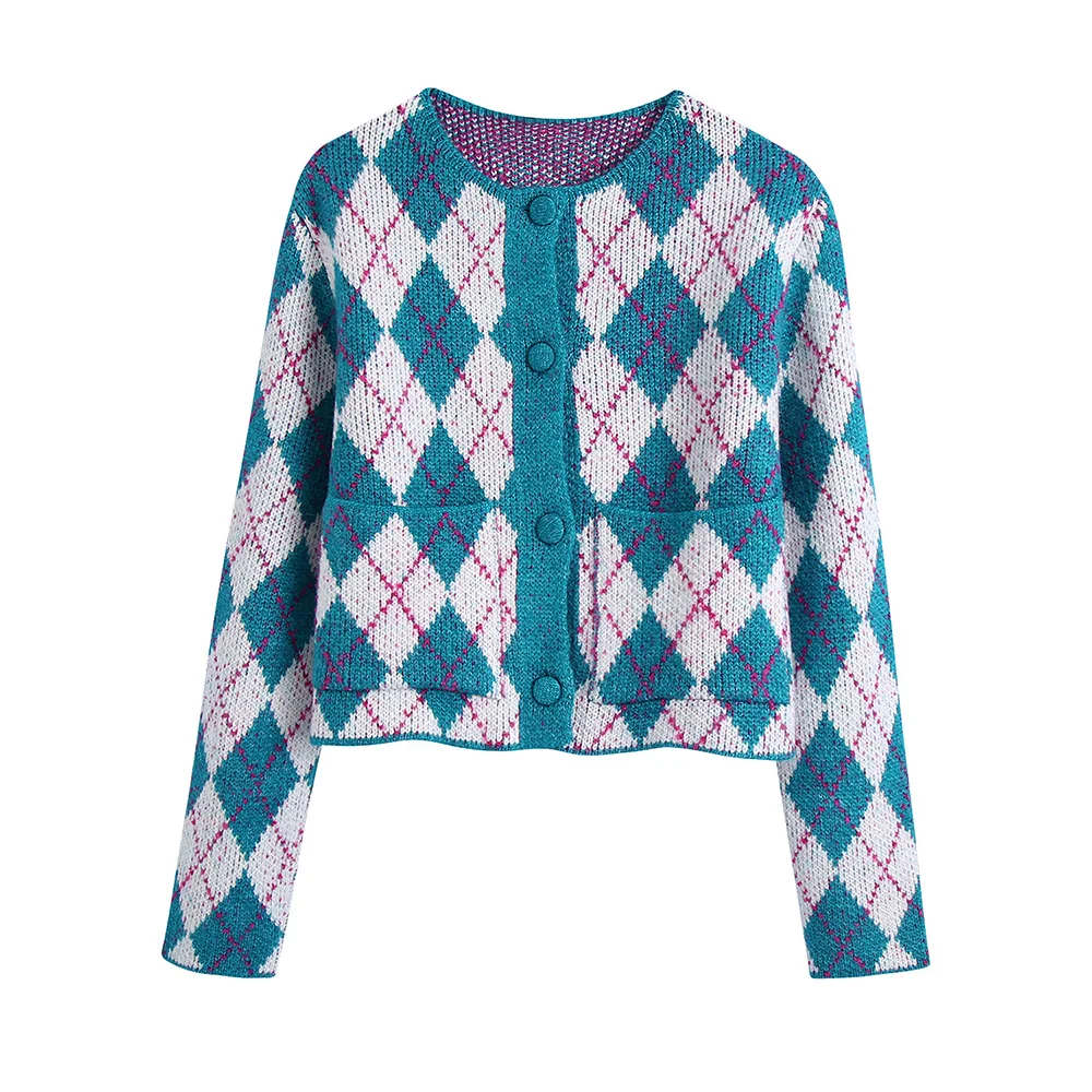 Женский жаккардовый вязаный кардиган, Укороченный кардиган с круглым вырезом, длинными рукавами и карманами, Осень-зима 2021
Женский жаккардовый вязаный кардиган, Укороченный кардиган с круглым вырезом, длинными рукавами и карманами, Осень-зима 2021