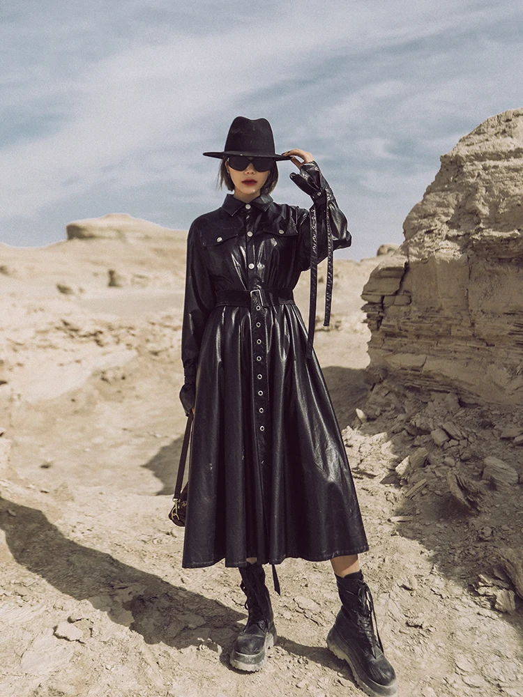 Women Dress Fall Winter Cool Motorcycle Syle Dress Vintage Elegant Slim High Quality Black Soft PU Leather Shirt Dress With Belt
Women Dress Fall Winter Cool Motorcycle Syle Dress Vintage Elegant Slim High Quality Black Soft PU Leather Shirt Dress With Belt