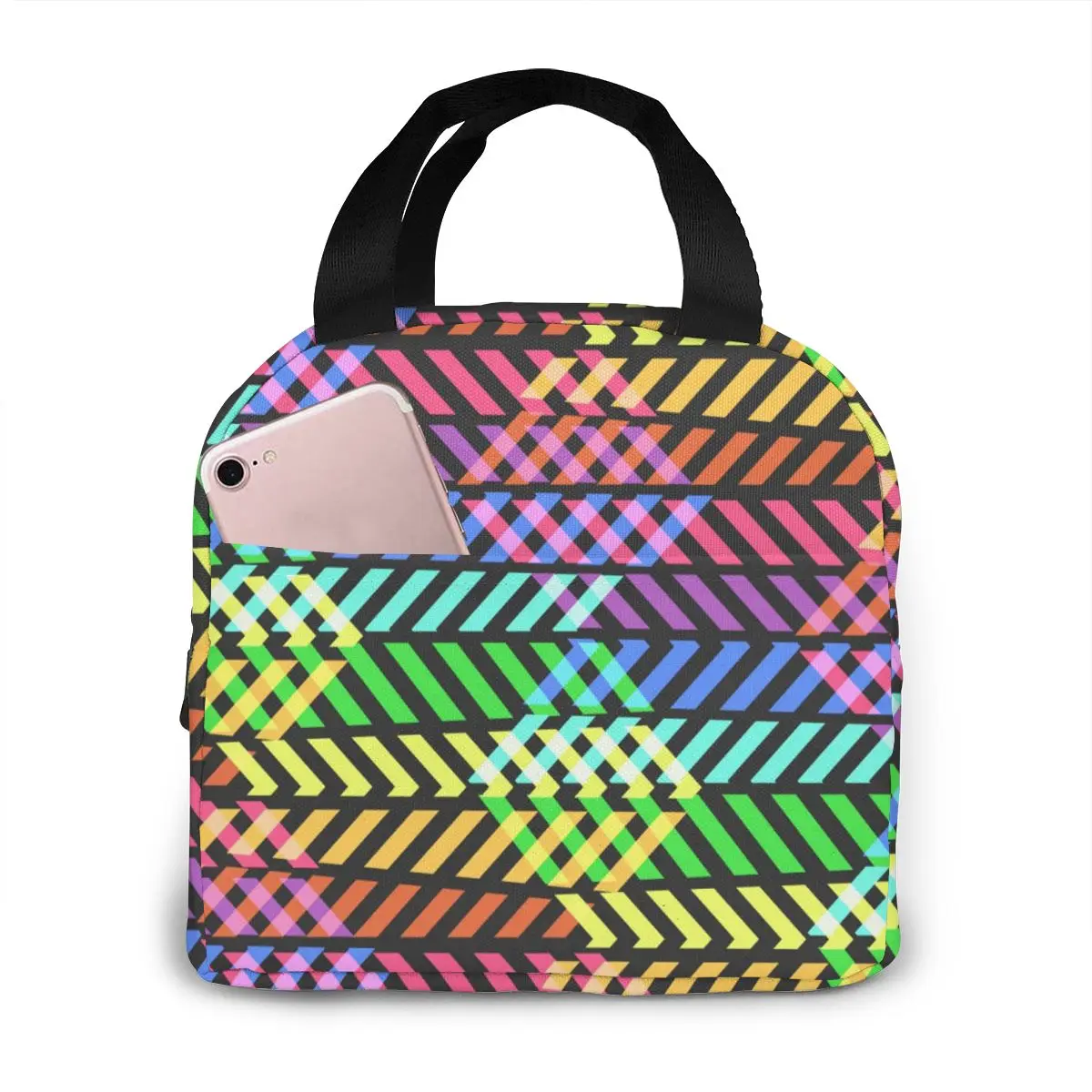 Abstract Rainbow Pattern With Rombus Cooler Bag Portable Zipper Thermal Lunch Bag Convenient Lunch Box Tote Food Bag
Abstract Rainbow Pattern With Rombus Cooler Bag Portable Zipper Thermal Lunch Bag Convenient Lunch Box Tote Food Bag