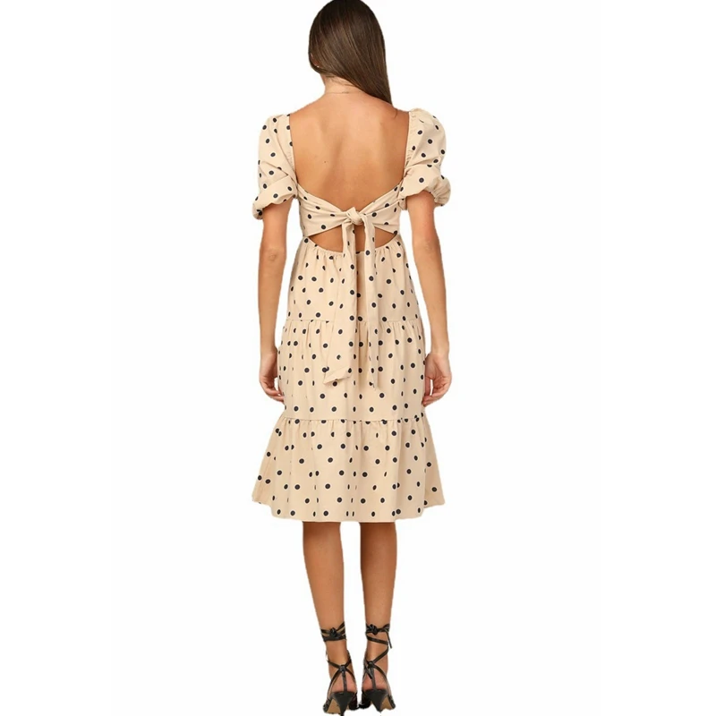 WEPBEL Dress Women's Dotted Prints Slim Pleated Stitching Dress Summer Backless Lace-up Short Puff Sleeve Square Collar Dress
WEPBEL Dress Women's Dotted Prints Slim Pleated Stitching Dress Summer Backless Lace-up Short Puff Sleeve Square Collar Dress