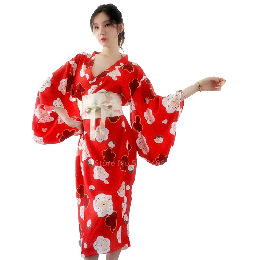 Aisan Japanese Traditional Kimono for Women Sexy Vintage V-neck Sakura Floral Printed Red Yukata Sleepwear Nightgown Obi Set
Aisan Japanese Traditional Kimono for Women Sexy Vintage V-neck Sakura Floral Printed Red Yukata Sleepwear Nightgown Obi Set