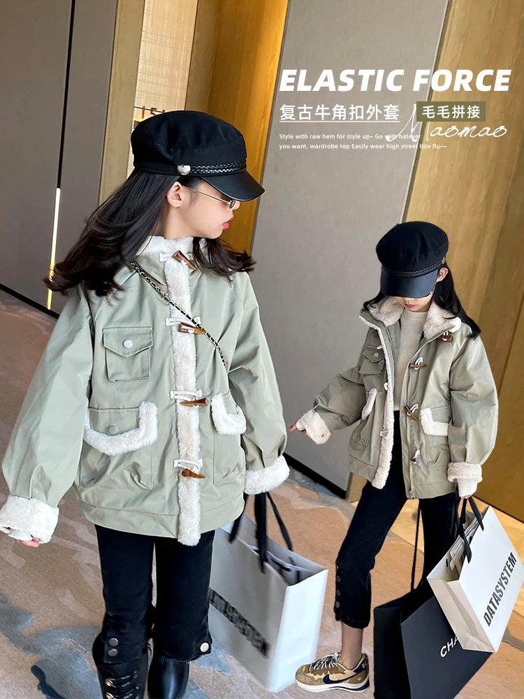 Girls' cotton jacket 2021 winter new children's loose western style claw button contrast stitching top
Girls' cotton jacket 2021 winter new children's loose western style claw button contrast stitching top