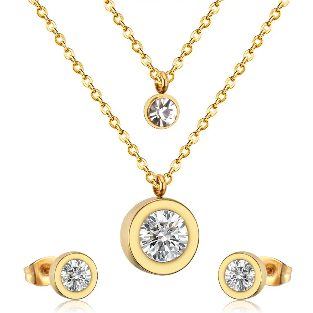 LUXUKISSKIDS Jewelry Set Stainless Steel Crystal Double Round Pendant Necklace Earring Wedding Dubai Jewelry Set For Women Girls
LUXUKISSKIDS Jewelry Set Stainless Steel Crystal Double Round Pendant Necklace Earring Wedding Dubai Jewelry Set For Women Girls