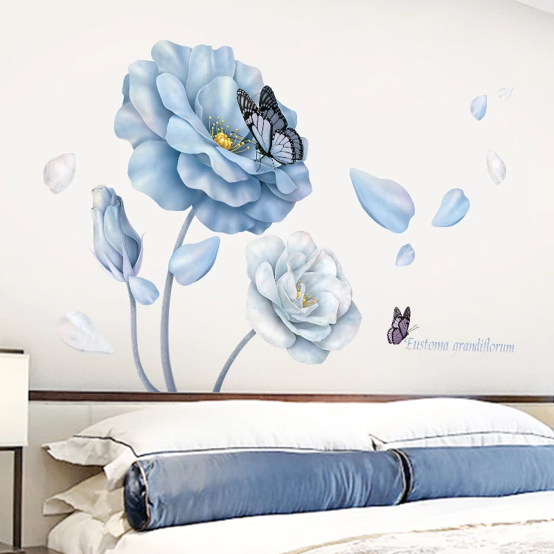 3D Роза синий цветок Настенная Наклейка домашний декор диван фон самоклеящаяся