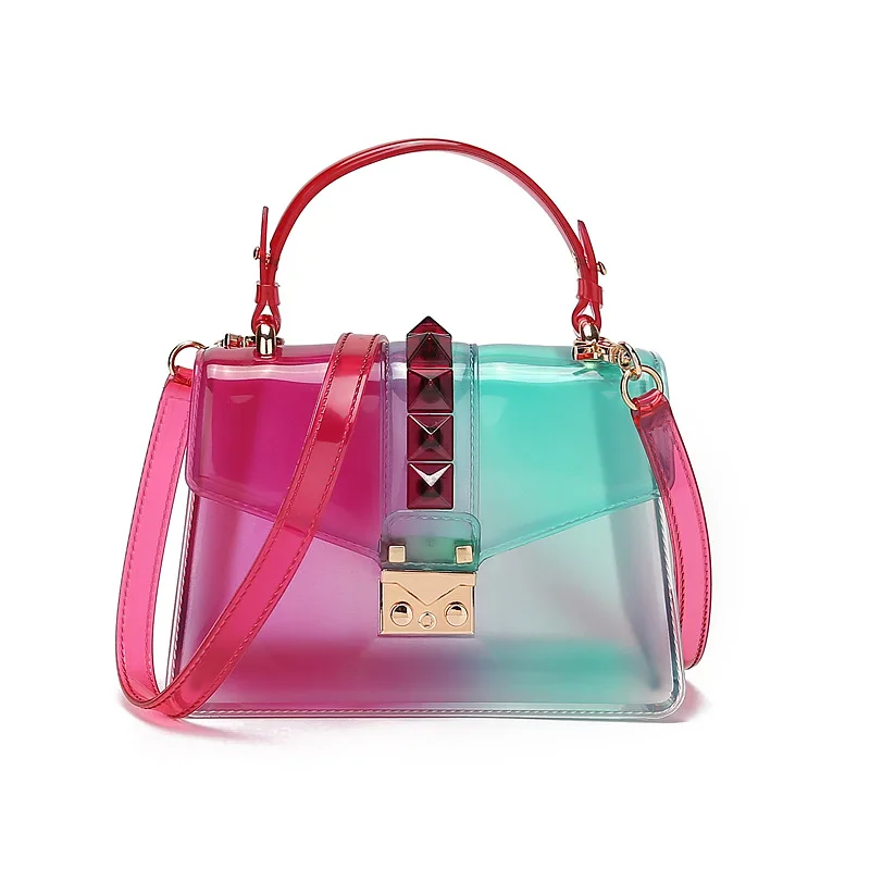 Summer New Fashion Handbag Gradient Transparent Jelly Bag Rivet Shoulder Messenger Small Square Bag clear purse and handbags sac
Summer New Fashion Handbag Gradient Transparent Jelly Bag Rivet Shoulder Messenger Small Square Bag clear purse and handbags sac
