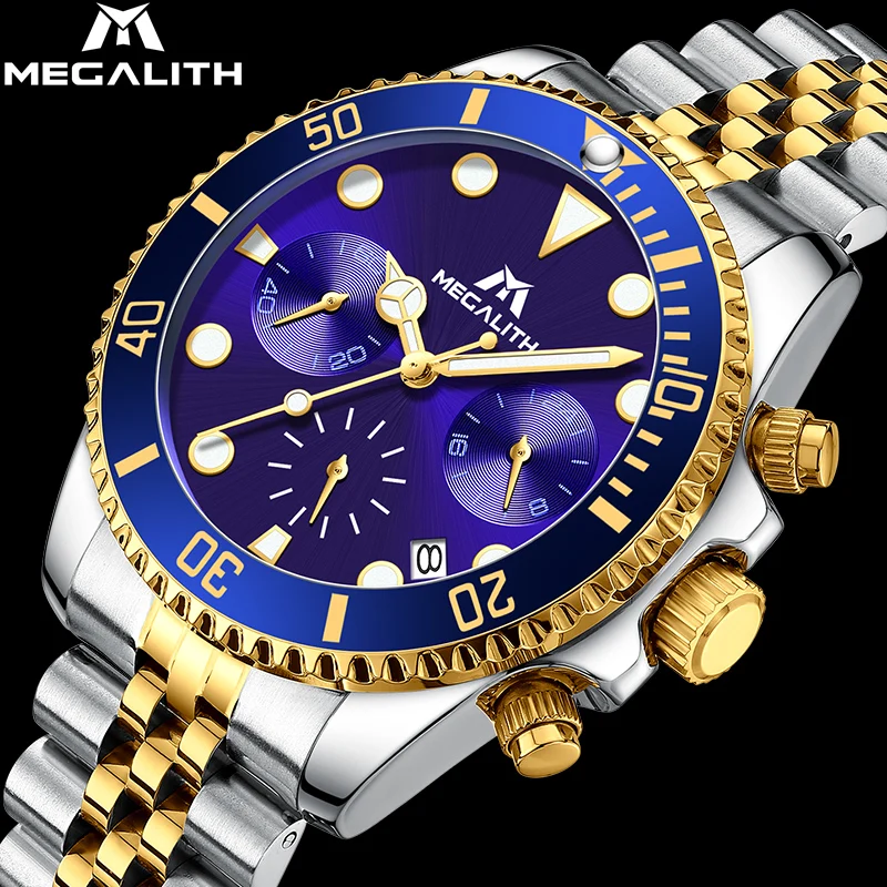 MEGALITH New Quartz Watch Men Military Stainless Steel Sport Wrist Watch Chronograph Waterproof Luminous Clock Relogio Masculino
MEGALITH New Quartz Watch Men Military Stainless Steel Sport Wrist Watch Chronograph Waterproof Luminous Clock Relogio Masculino
