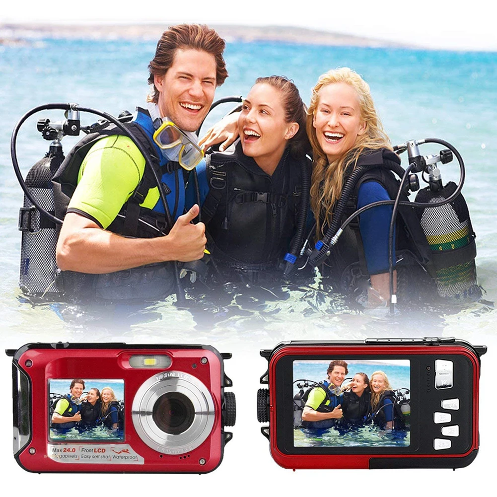 Waterproof Anti-Shake Digital Camera 1080P Full HD 2.4MP Dual Screen Selfie Video Recorder for Swimming Underwater DV Recording
Waterproof Anti-Shake Digital Camera 1080P Full HD 2.4MP Dual Screen Selfie Video Recorder for Swimming Underwater DV Recording