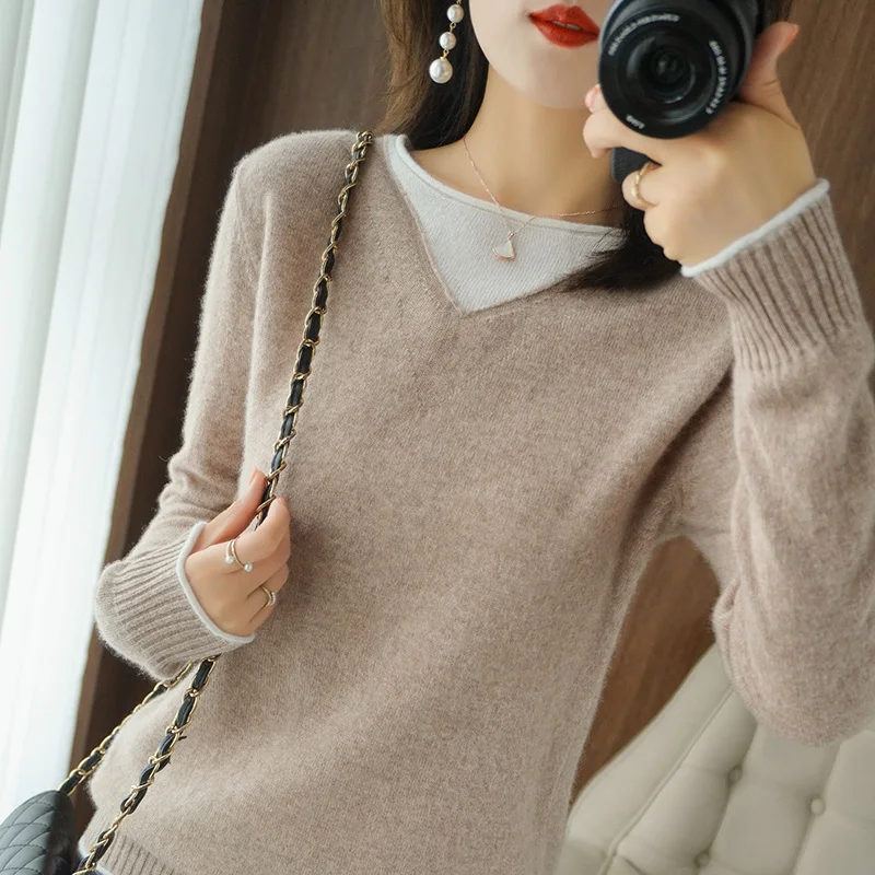 New Wool Base Shirt Women's Fall/Winter All-Match Pullover 2021 Knitted Fake Two-Piece Loose Sweater Round Neck Long-Sleeved Top
New Wool Base Shirt Women's Fall/Winter All-Match Pullover 2021 Knitted Fake Two-Piece Loose Sweater Round Neck Long-Sleeved Top