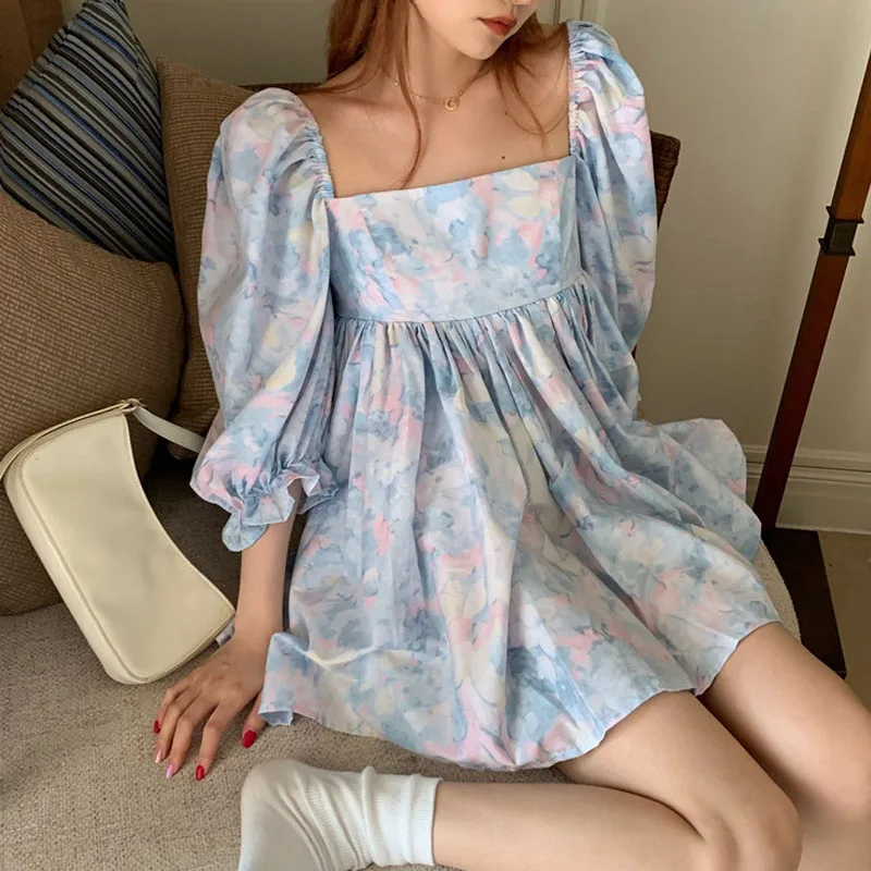 Sweet Cute Girly Summer Dress Vintage Print Palace Style Student Dress Women Korean Chic Square Collar Puff Sleeve Mini Dresses
Sweet Cute Girly Summer Dress Vintage Print Palace Style Student Dress Women Korean Chic Square Collar Puff Sleeve Mini Dresses