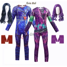 New Kids Halloween Costume For Girls Evie Mal Descendants 3 Cosplay Costumes With Wig Childrens Carnival Party Jumpsuit Catsuit