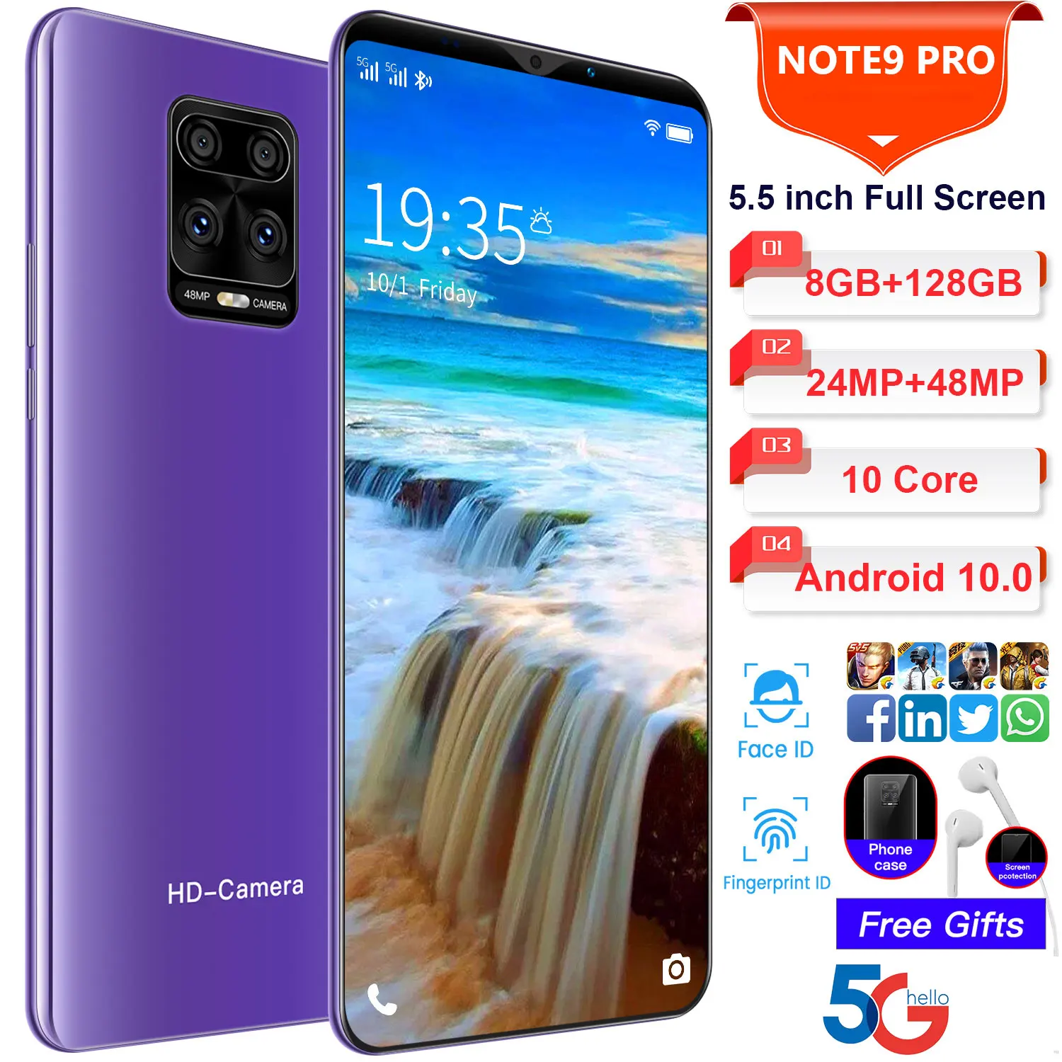 Note9 Pro Global Version 5.5-inch Smartphone Global Version Android Phone 8G+128G HD Screen ID Google Play 5G Internet Phone
Note9 Pro Global Version 5.5-inch Smartphone Global Version Android Phone 8G+128G HD Screen ID Google Play 5G Internet Phone