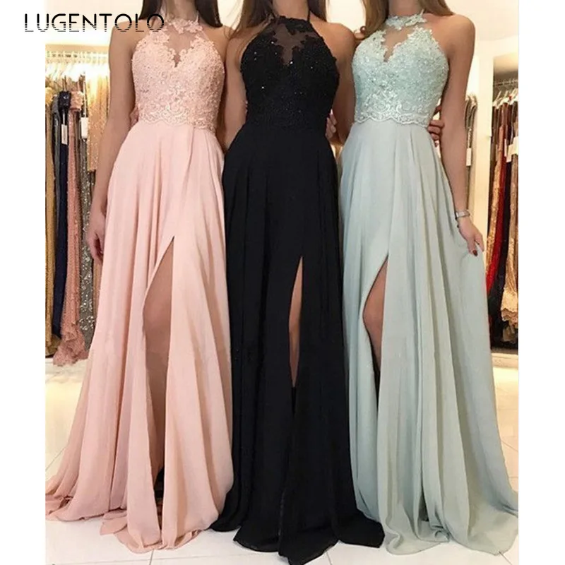 Lugentolo Party Dress Women Summer Solid Sleeveless Halter Lace Chiffon Floor-Length High Waist Fashion A-Line Womens Dresses
Lugentolo Party Dress Women Summer Solid Sleeveless Halter Lace Chiffon Floor-Length High Waist Fashion A-Line Womens Dresses