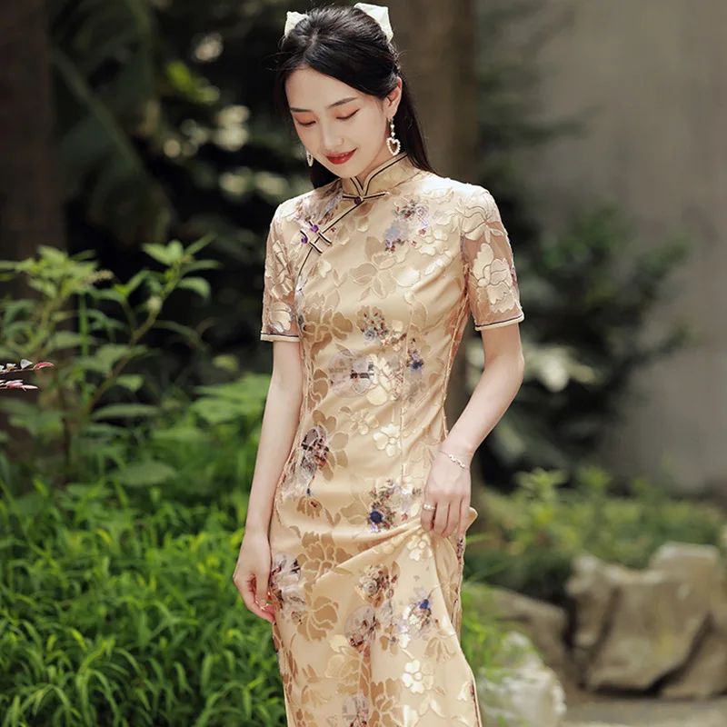 Vintage Mesh Perspective Chinese Traditional Dress Sexy Slim Print Formal Gown Classic Mandarin Collar Qipao Velour Cheongsams 
Vintage Mesh Perspective Chinese Traditional Dress Sexy Slim Print Formal Gown Classic Mandarin Collar Qipao Velour Cheongsams