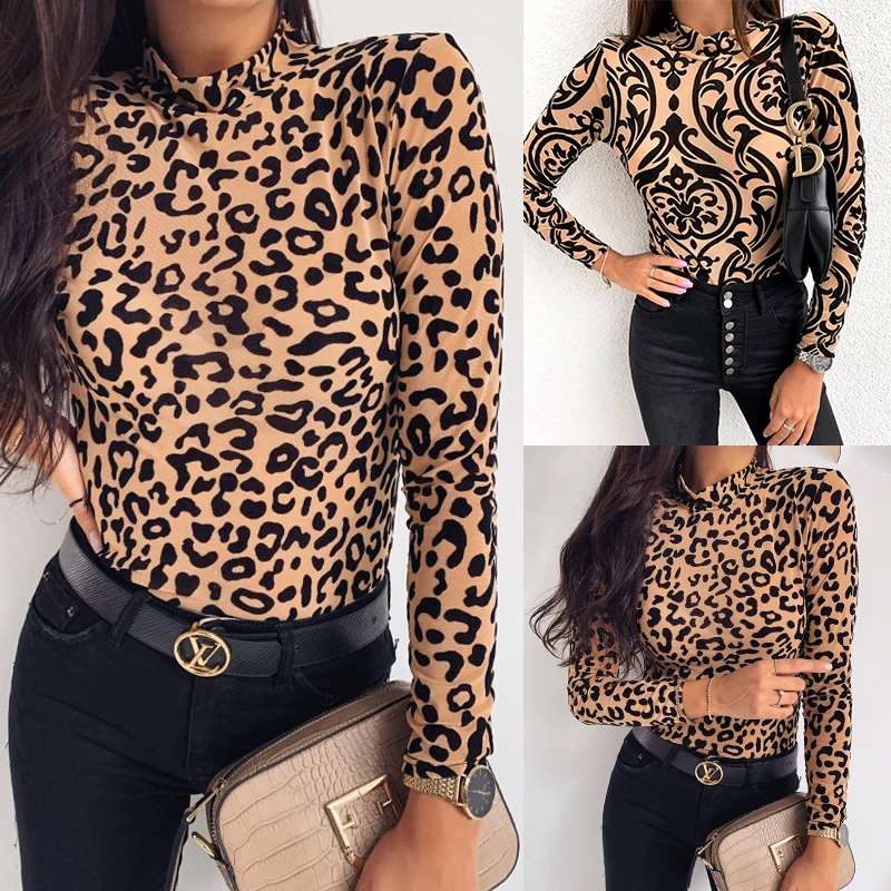 Hot Womens T-shirts Cotton Long Sleeve Thin Section Slim Leopard Half-high Collar Pullover Long-sleeved Tops S-XL
Hot Womens T-shirts Cotton Long Sleeve Thin Section Slim Leopard Half-high Collar Pullover Long-sleeved Tops S-XL