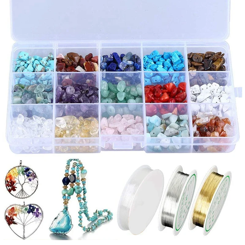 Natural Crystal Chips Irregular Stone Beads Kit with Metal Beading Wire and Elastic String for Jewelry Making Crafts
Natural Crystal Chips Irregular Stone Beads Kit with Metal Beading Wire and Elastic String for Jewelry Making Crafts