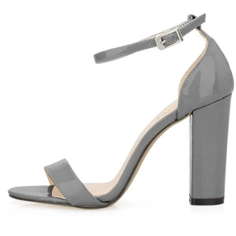 LOSLANDIFEN Sexy Women Ankle Straps Sandals Black High Heels Red Party Patent Leather Pumps Open Toe Office Lady Shoes368-1PA