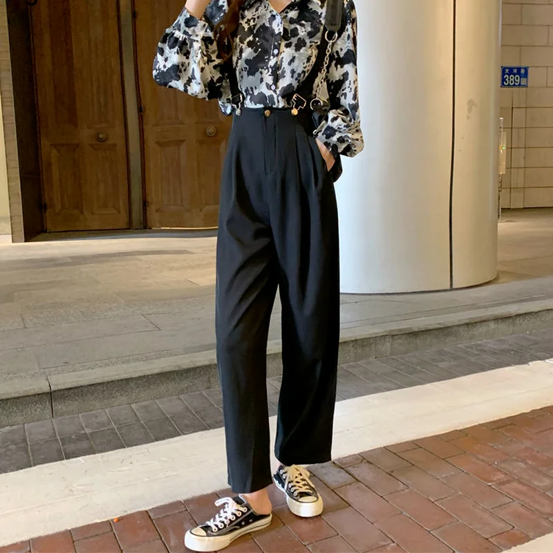 Jumpsuits Women Black Spring Hipster Simple All-match Straight Trouser Casual Ladies Fashion Street-wear High-waist Vintage New 
Jumpsuits Women Black Spring Hipster Simple All-match Straight Trouser Casual Ladies Fashion Street-wear High-waist Vintage New