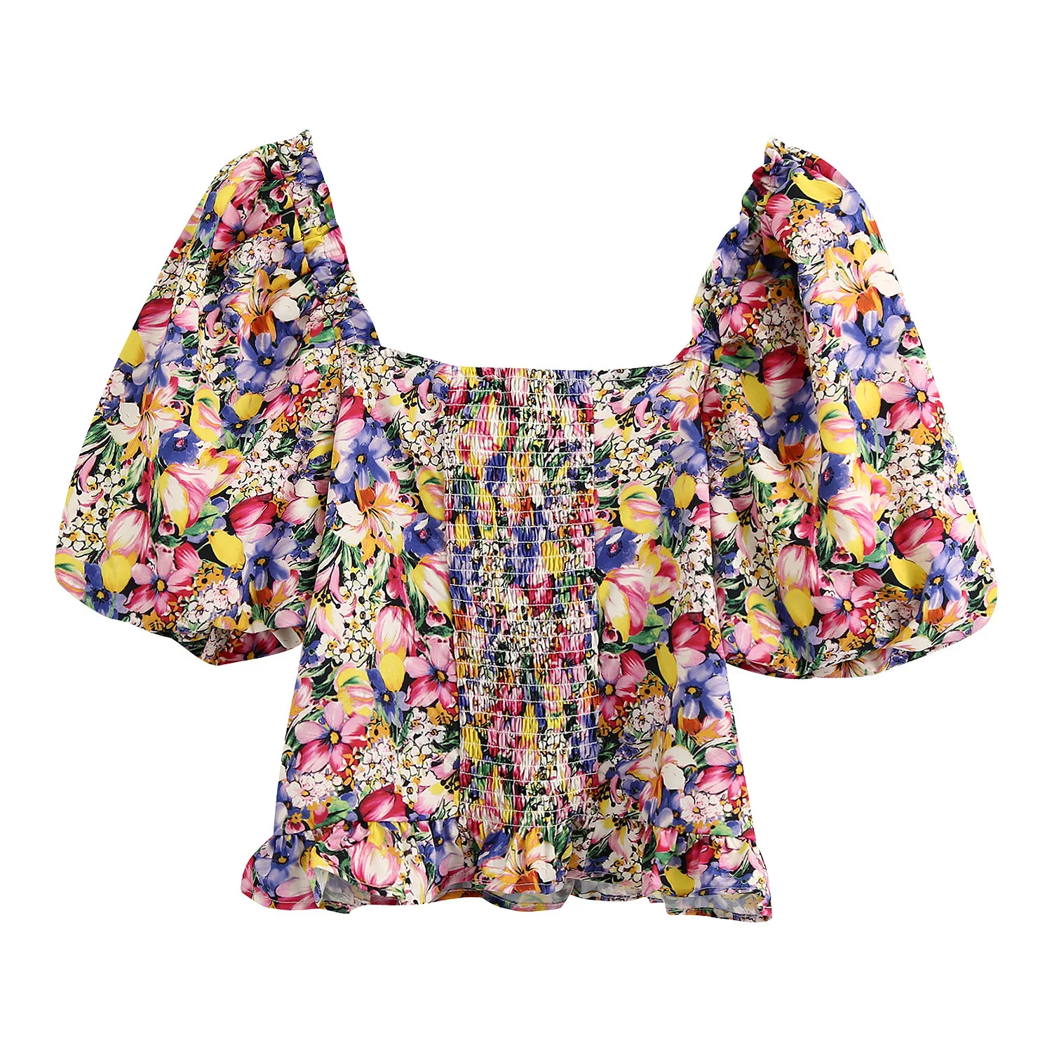 2020 summer new European style flower print elasticated slim short-sleeved top
2020 summer new European style flower print elasticated slim short-sleeved top