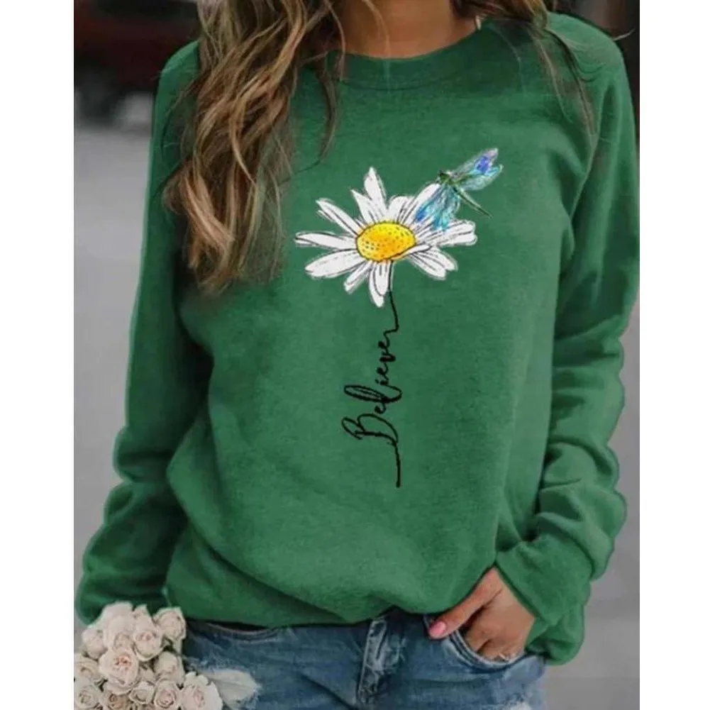 2021 Women's Sweatshirt Autumn Winter Raglan Sleeve with O Neck Clothing Fashion Casual Floral Printing Leisure Pullovers
2021 Women's Sweatshirt Autumn Winter Raglan Sleeve with O Neck Clothing Fashion Casual Floral Printing Leisure Pullovers