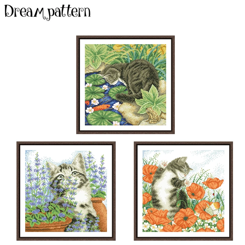 

Poppy cat cross stitch kits kitten fish 18ct 14ct 11ct white fabric cotton thread DIY embroidery kit for beginners