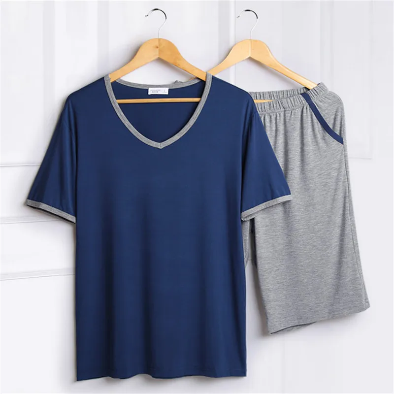 Relaxed Two-piece Short-sleeved Sets Men's Modal Pajamas Summer Ice Silk Homme Thin Casual V-neck Home Suit Shorts
Relaxed Two-piece Short-sleeved Sets Men's Modal Pajamas Summer Ice Silk Homme Thin Casual V-neck Home Suit Shorts