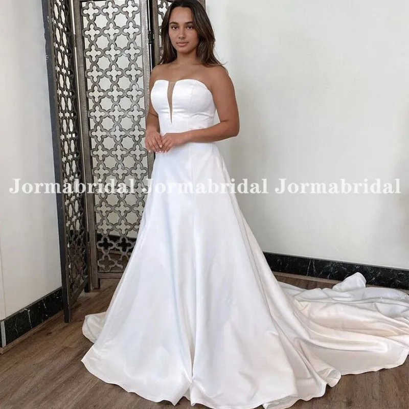 Strapless A-Line Wedding Dresses 2021 Simple White Satin Vestido De Noiva Long Chapel Train Bridal Dress For Church Wedding
Strapless A-Line Wedding Dresses 2021 Simple White Satin Vestido De Noiva Long Chapel Train Bridal Dress For Church Wedding
