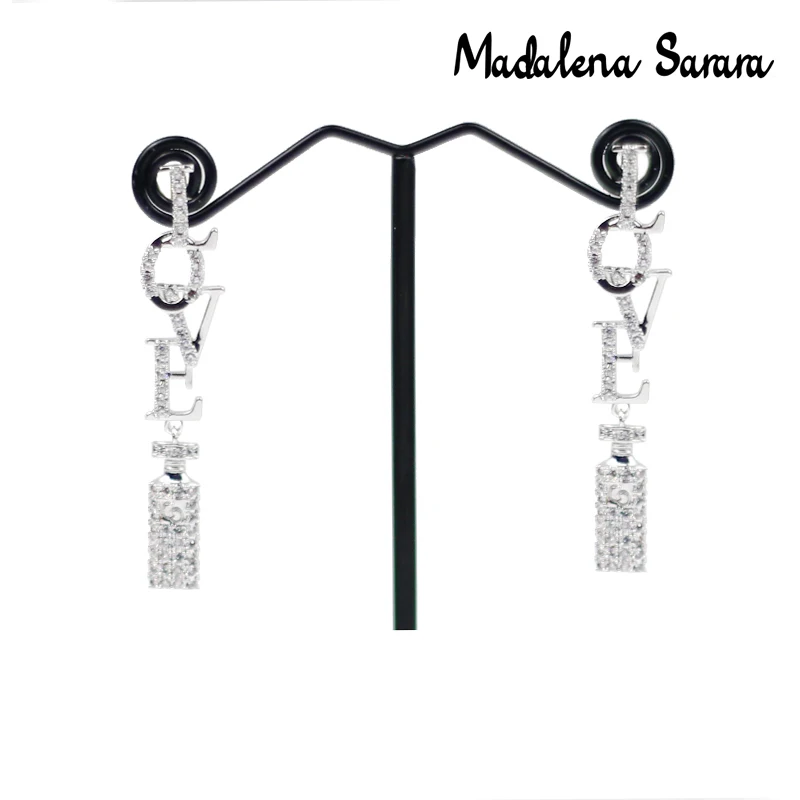 

MADALENA SARARA Fashion Women Dangle earrings Two colors Options Elegance Cubic Zirconia Pave Setting LOVE Letter Styles