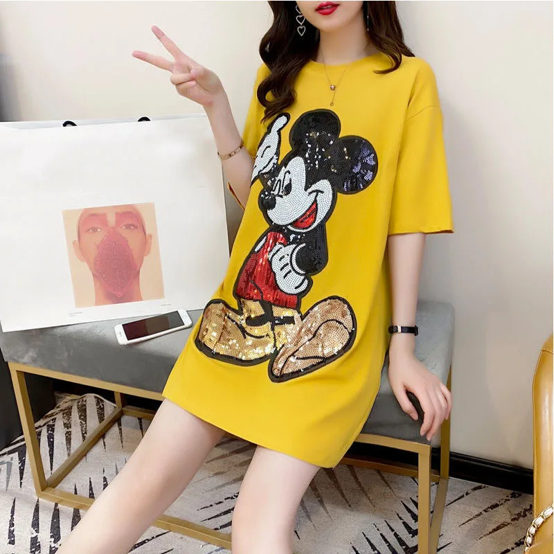 Mickey Mouse Sequins T Shirt Short-Sleeved Mid-Length Kawaii Summer T-Shirt Tops Cartoon Women Korean Embroidery Loose Tee Top
Mickey Mouse Sequins T Shirt Short-Sleeved Mid-Length Kawaii Summer T-Shirt Tops Cartoon Women Korean Embroidery Loose Tee Top