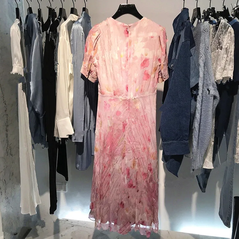 Women Midi Dress V-Neck Short Sleeve Pink Print 2021 New Spring Summer Mid Calf Ladies Robe Long Dresses Female Clothes
Women Midi Dress V-Neck Short Sleeve Pink Print 2021 New Spring Summer Mid Calf Ladies Robe Long Dresses Female Clothes