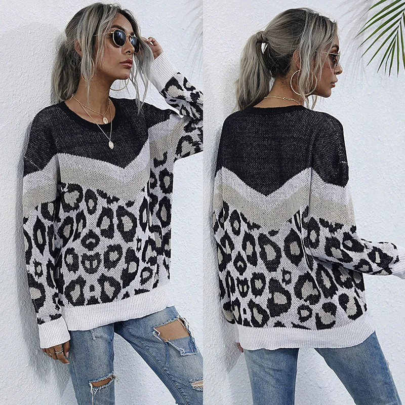 Leopard Print Sweater Women 2021 Fall Vintage Sweater Long Sleeve Loose Women Winter Clothes Round Neck Knitted Sweater
Leopard Print Sweater Women 2021 Fall Vintage Sweater Long Sleeve Loose Women Winter Clothes Round Neck Knitted Sweater