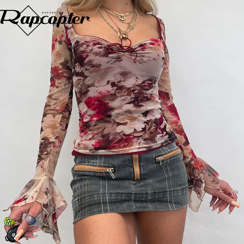 Rapcopter Y2K Floral Crop Top Ruffles Flare Sleeve Bow T Shirt Retro Square Collar Ruched Cute Grunge Fairycore Tee Female Chic
Rapcopter Y2K Floral Crop Top Ruffles Flare Sleeve Bow T Shirt Retro Square Collar Ruched Cute Grunge Fairycore Tee Female Chic