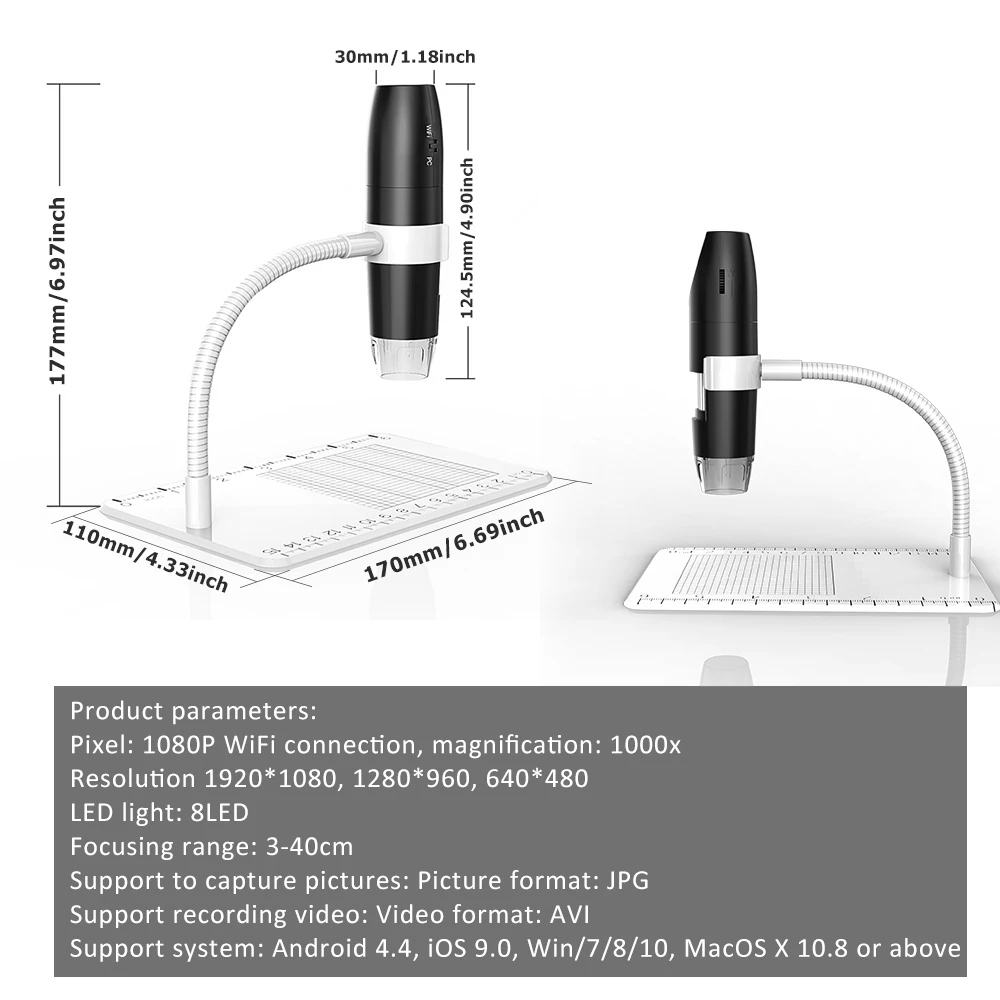 1000 XMega Pixels 8 LED Digital USB Microscope Microscopio Wifi Magnifier Electronic Stereo USB Endoscope Camera Metal Stand
1000 XMega Pixels 8 LED Digital USB Microscope Microscopio Wifi Magnifier Electronic Stereo USB Endoscope Camera Metal Stand