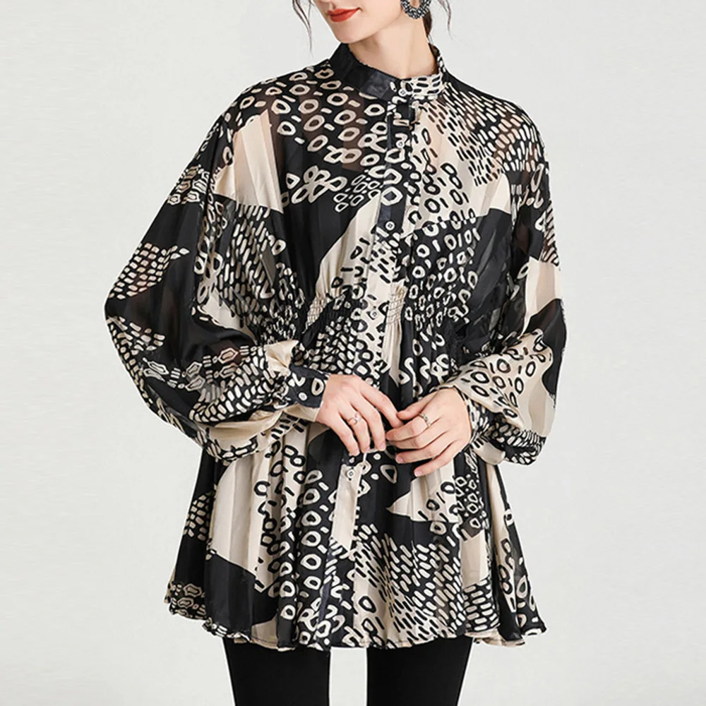 Western Style Blouse Spring Autumn New Fashion Loose Casual Chiffon Draw Back All-match Bat Sleeve Stand-up Collar Top 2021
Western Style Blouse Spring Autumn New Fashion Loose Casual Chiffon Draw Back All-match Bat Sleeve Stand-up Collar Top 2021