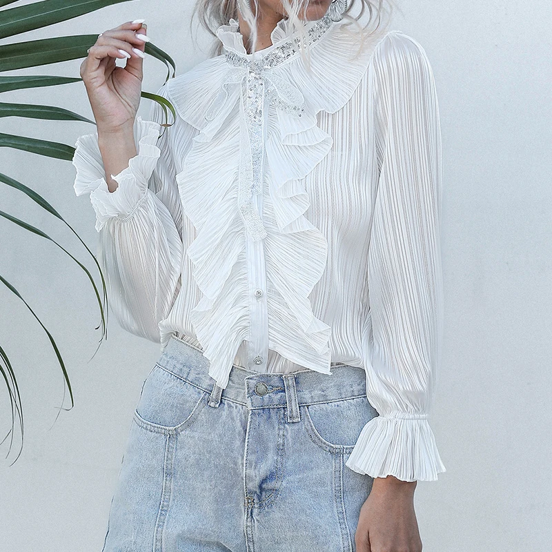 Women's 2020 New Fashion Sequined Bowknot Long Sleeve Flared Women Shirts Sleeve Chiffon Shirt Ruffle
Women's 2020 New Fashion Sequined Bowknot Long Sleeve Flared Women Shirts Sleeve Chiffon Shirt Ruffle