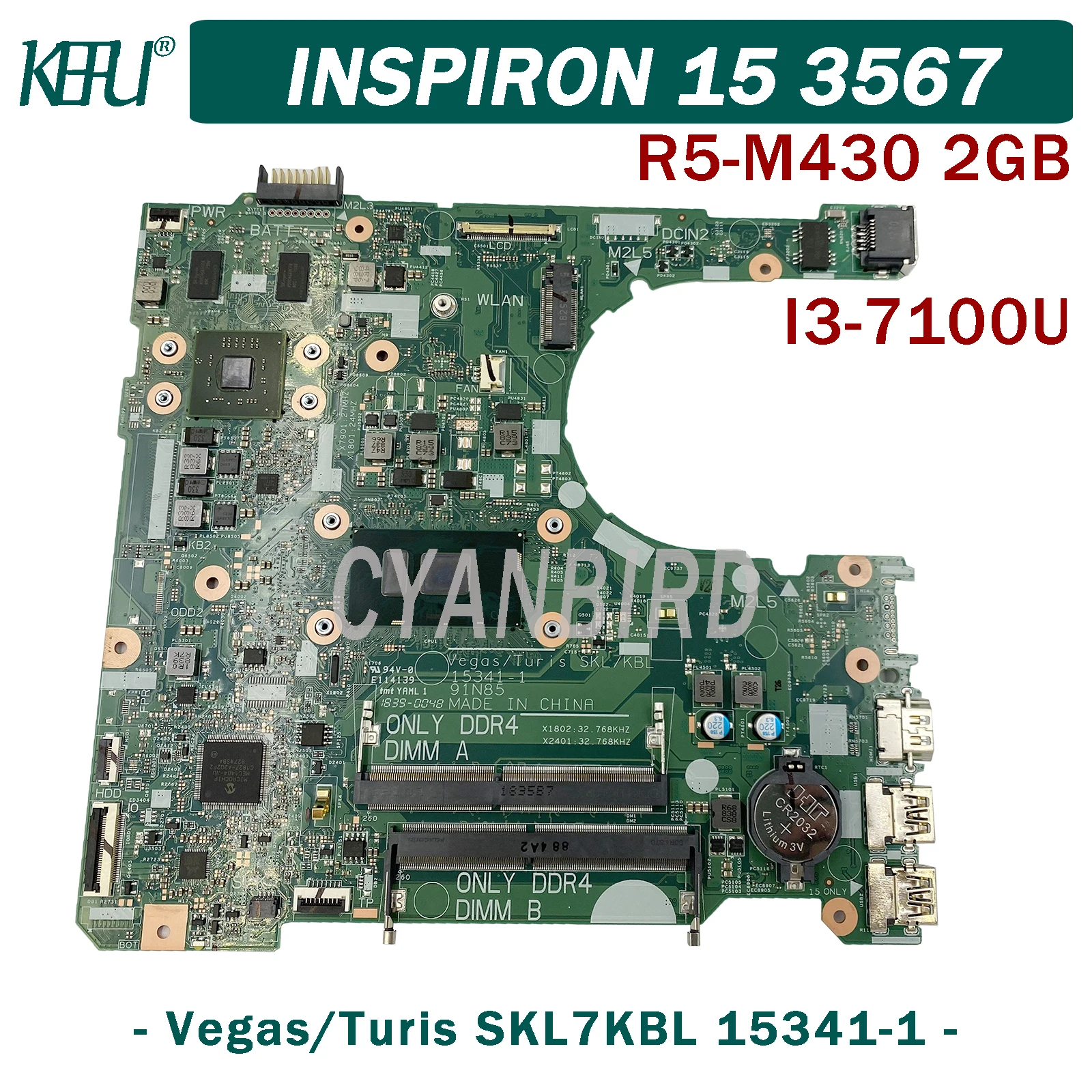 

KEFU 15341-1 original mainboard for Dell Inspiron 15-3567 14-3467 with I3-7100U R5-M430 2GB Laptop motherboard