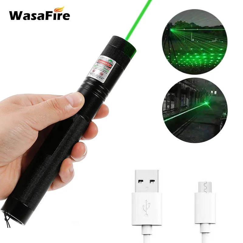 

WasaFire 10000M Mini Laser Pointer Green Light High Power Focus Lazer 532nm Sight Visible Beam USB Rechargeable Flashlight