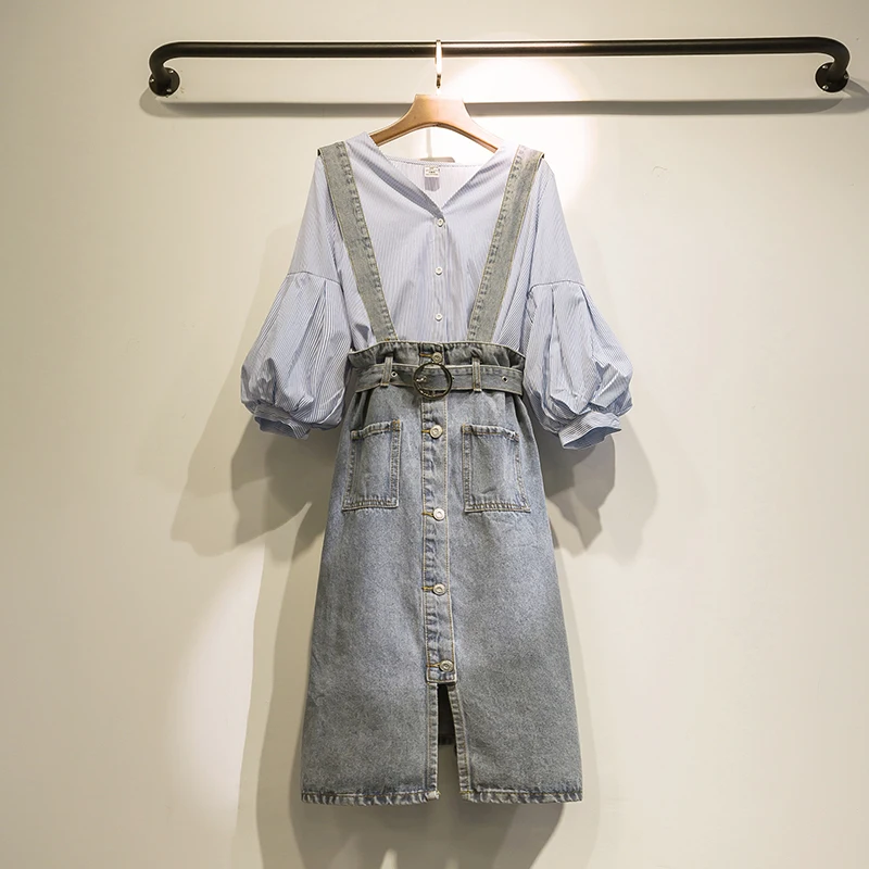 Autumn 2019 Big Size Female Wear Fat Sister Jean Belt Skirt + V-neck Shirt Two-piece Set
Autumn 2019 Big Size Female Wear Fat Sister Jean Belt Skirt + V-neck Shirt Two-piece Set