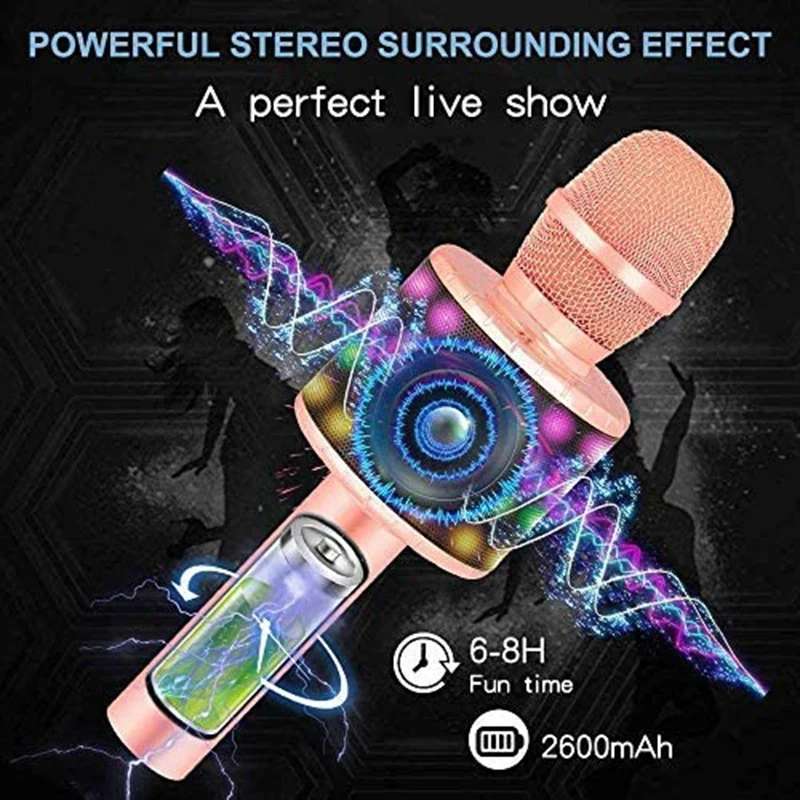 Wireless Microphone, Kid'S Karaoke Microphone Bluetooth Portable Recorder Player, Colorful LED Lights Microphone
Wireless Microphone, Kid'S Karaoke Microphone Bluetooth Portable Recorder Player, Colorful LED Lights Microphone
