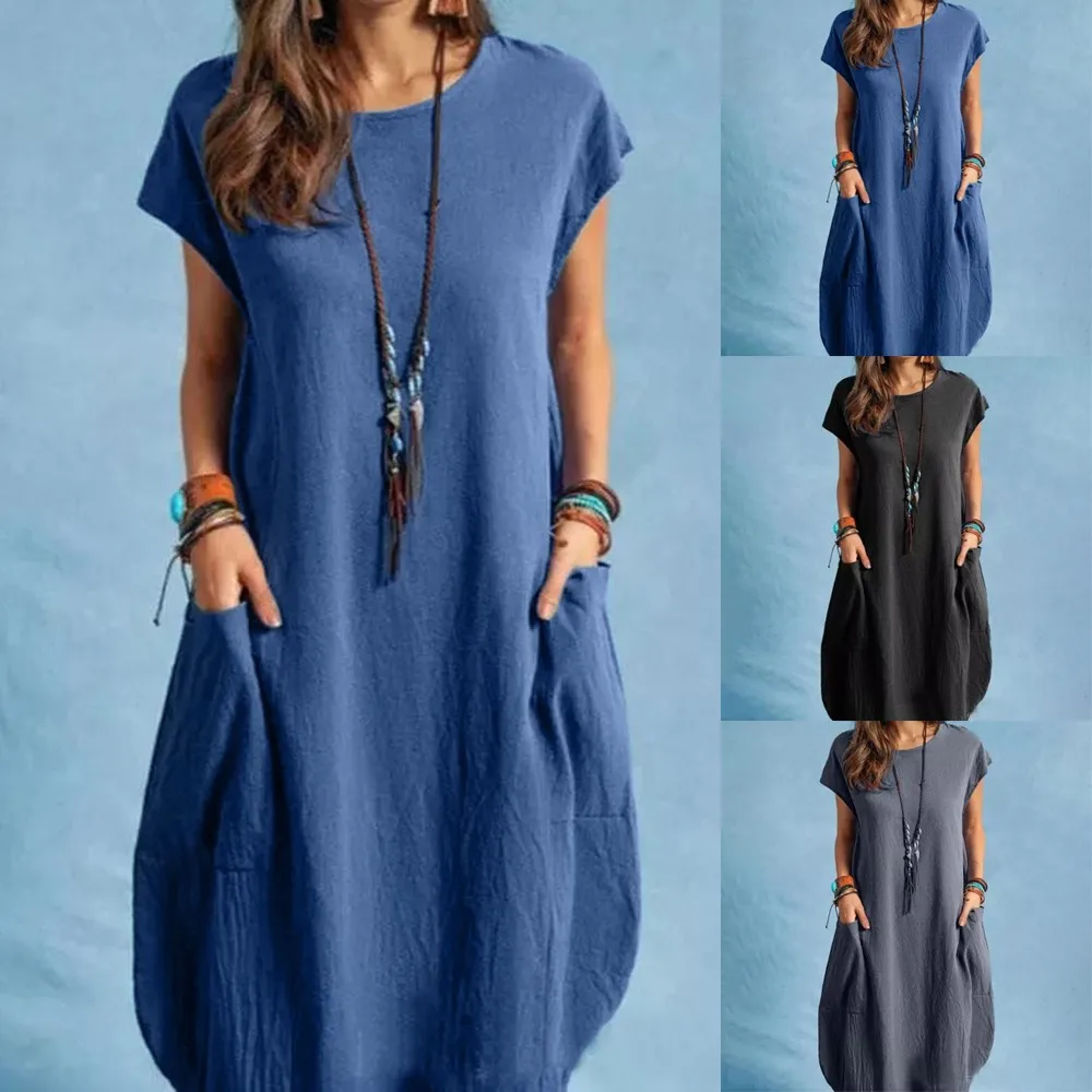 Summer Fashion High Quality Basic Dresses Ladies Short Sleeve Womens Solid Bodycon Midi Dress O Neck Casual Loose Cotton Dress
Summer Fashion High Quality Basic Dresses Ladies Short Sleeve Womens Solid Bodycon Midi Dress O Neck Casual Loose Cotton Dress