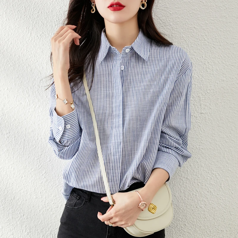 Chiffon Loose Women's Shirts New Fashion Blouses Casual Long Sleeve Blusas Stripe Polo Collar Shirts Autumn Houthion
Chiffon Loose Women's Shirts New Fashion Blouses Casual Long Sleeve Blusas Stripe Polo Collar Shirts Autumn Houthion