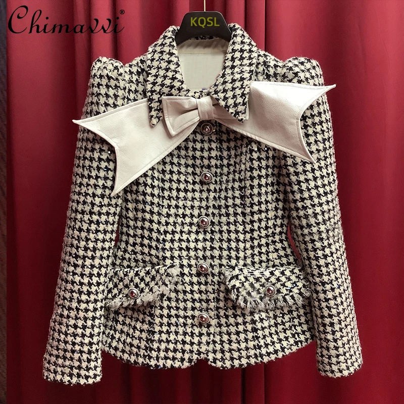 Vintage Bow Sequined Houndstooth Design Suit Woolen Coat 2021 New Winter Clothes Fashion Short Elegant All-Matching Jacket
Vintage Bow Sequined Houndstooth Design Suit Woolen Coat 2021 New Winter Clothes Fashion Short Elegant All-Matching Jacket