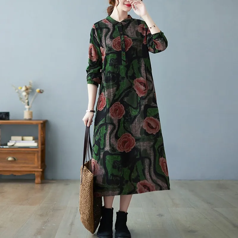Women Cotton Linen Long Dress New Arrival 2021 Autumn Arts Style Vintage Floral Print Loose Female Casual Dresses B1113
Women Cotton Linen Long Dress New Arrival 2021 Autumn Arts Style Vintage Floral Print Loose Female Casual Dresses B1113