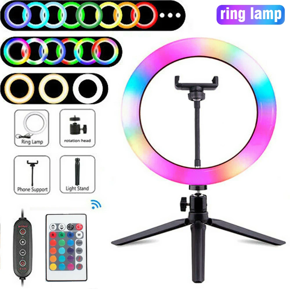 Кольцевой светодиодный светильник RGB с USB-разъемом, Трипод для селфи, макияжа, стриминга, заполнясветильник с зажимом для телефона
Кольцевой светодиодный светильник RGB с USB-разъемом, Трипод для селфи, макияжа, стриминга, заполнясветильник с зажимом для телефона
