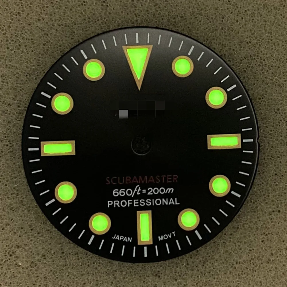 Зеленый светящийся циферблат для часов SKX007 NH35/4R36, 28,5 мм, замена без календаря, набор для модификации часового механизма 
Зеленый светящийся циферблат для часов SKX007 NH35/4R36, 28,5 мм, замена без календаря, набор для модификации часового механизма