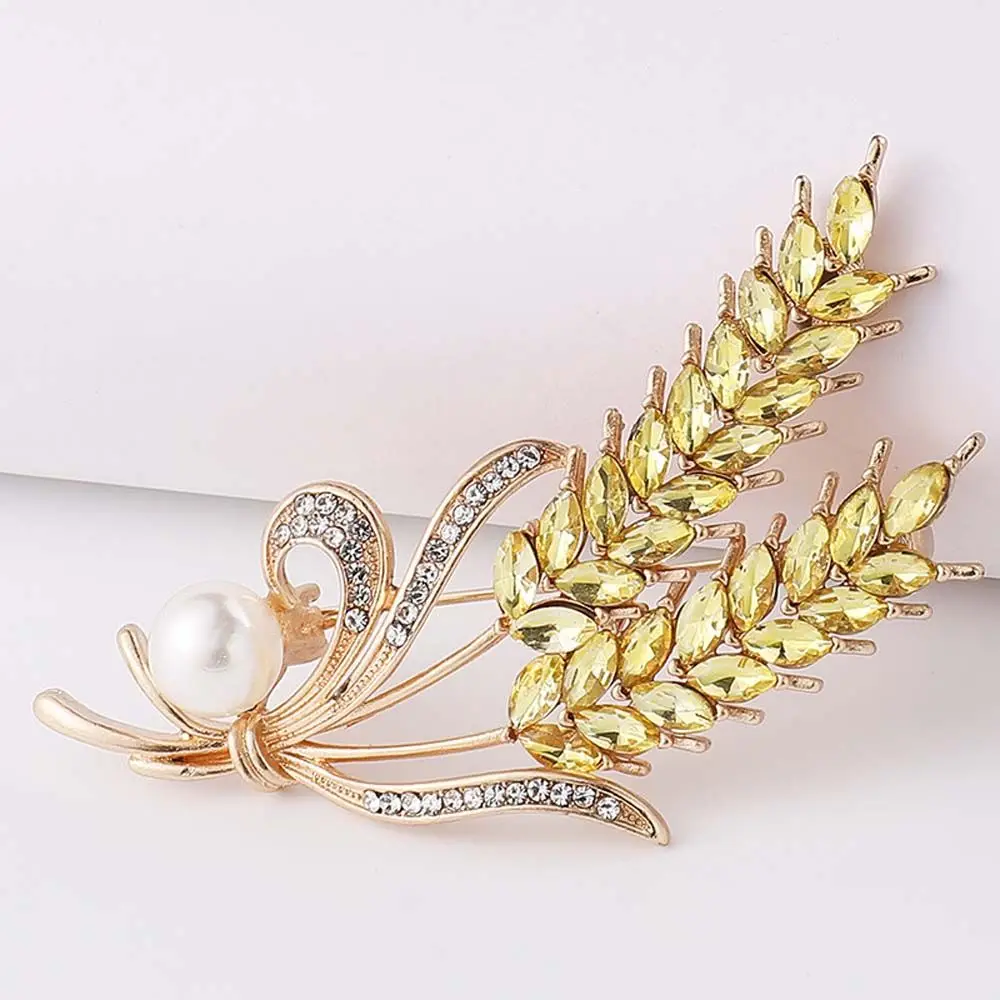 

1PC Zircon Pearl Wheat Ear Brooch Collar Pins For Suit Shining Women's Brooches Elegant Temperament Banquet Jewelry