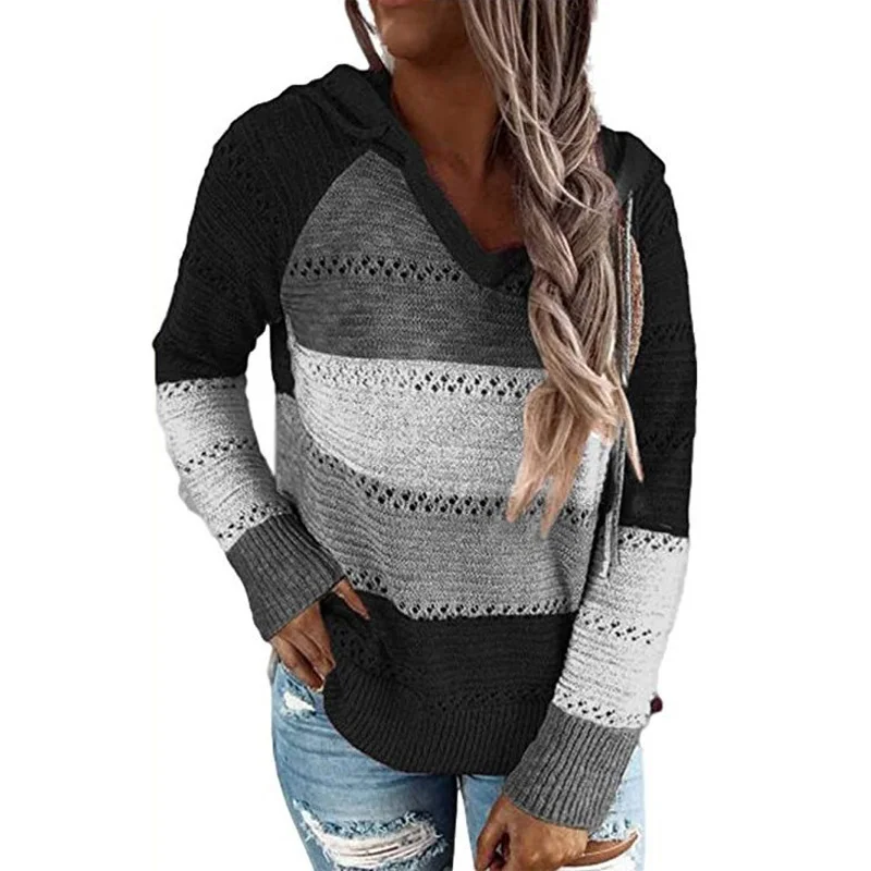 Women Patchwork Hooded Sweater 2021 Spring Autumn Fashion Sexy Hollow Out V Neck Long Sleeve Knitted Loose Plus Size Pullover
Women Patchwork Hooded Sweater 2021 Spring Autumn Fashion Sexy Hollow Out V Neck Long Sleeve Knitted Loose Plus Size Pullover