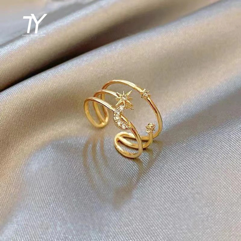 French Romantic Three-Tier Golden Star Moon Open Rings For Woman Korean Fashion Jewelry Wedding Girls Elegant Luxury Accessories
French Romantic Three-Tier Golden Star Moon Open Rings For Woman Korean Fashion Jewelry Wedding Girls Elegant Luxury Accessories